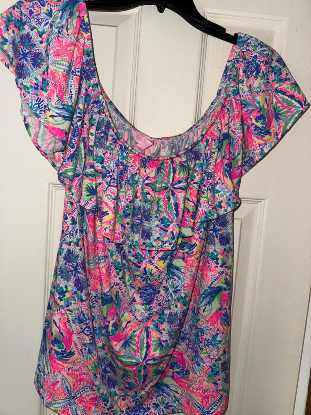 Lilly Pulitzer Pink Blue Green Floral Ruffle-Sleeve Top